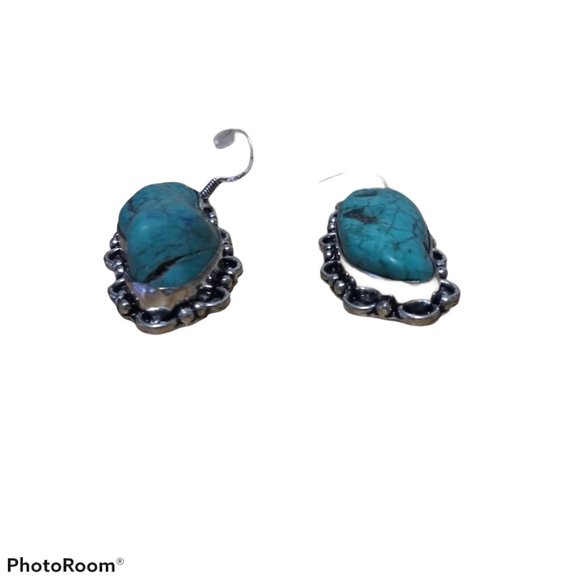 SOLD!!! Tibetan Turquoise Gemstone Handmade Ethnic Dangle Earrings - Picture 6 of 7